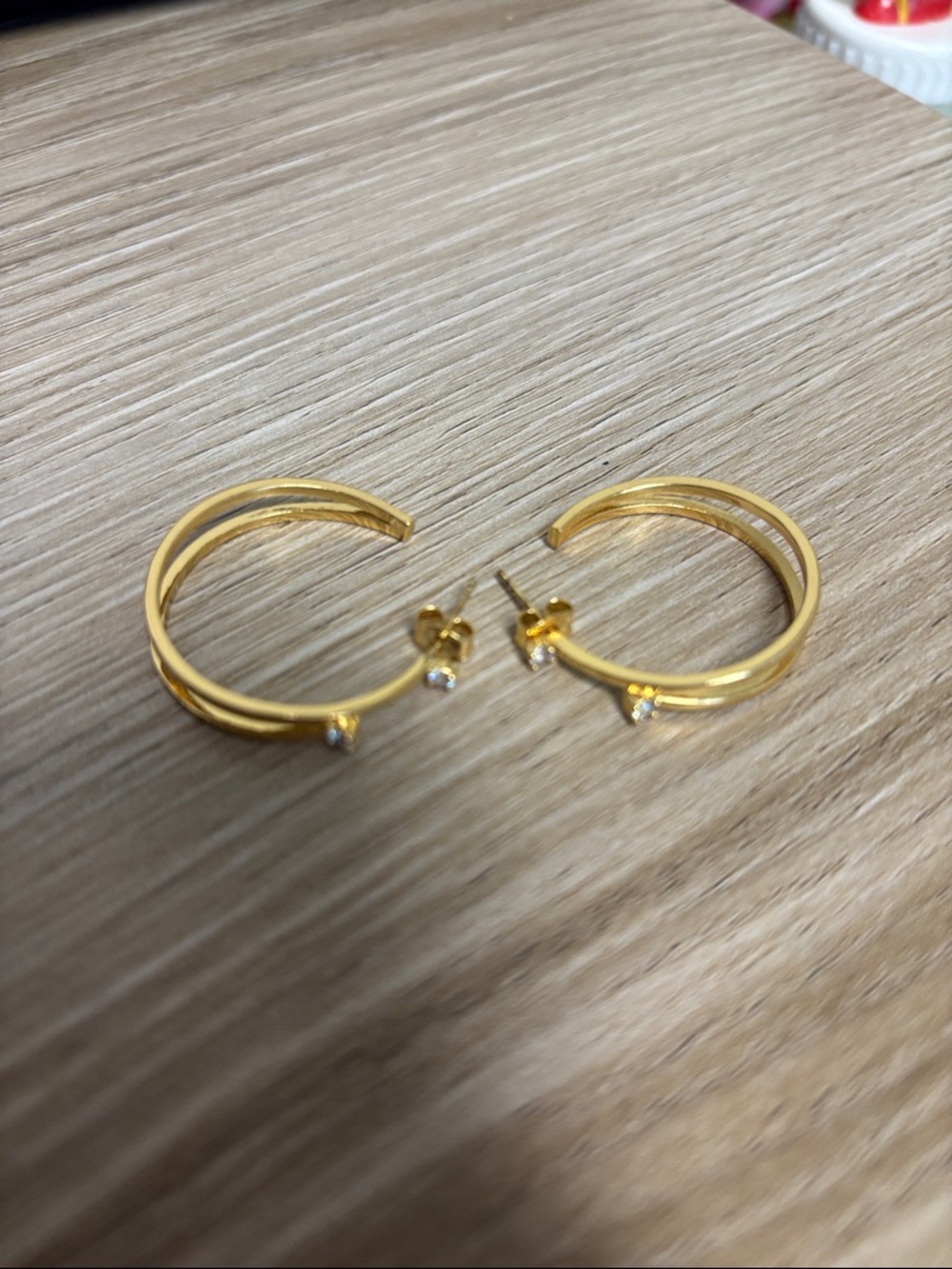 Plunder Gold Double-Band Hoop Earrings with CZ Accent